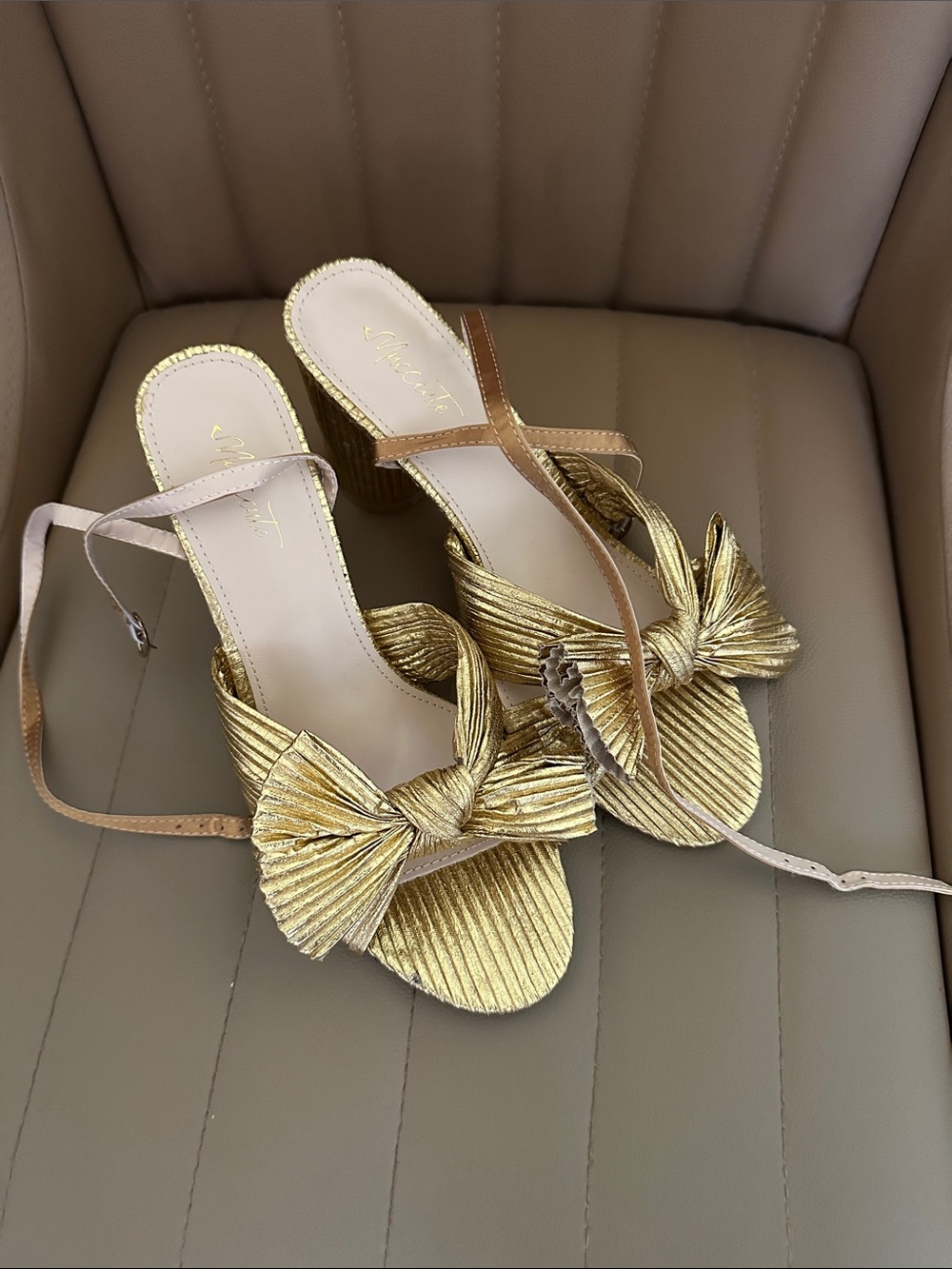 Amazon Metallic Gold Bow-Strap Heeled Sandals